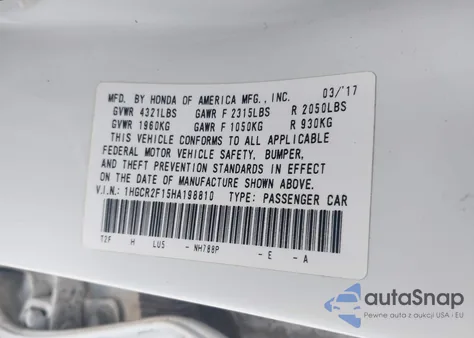 2017 Honda Accord Sport Se z USA, uszkodzony, nr VIN 1HGCR2F15HA198810